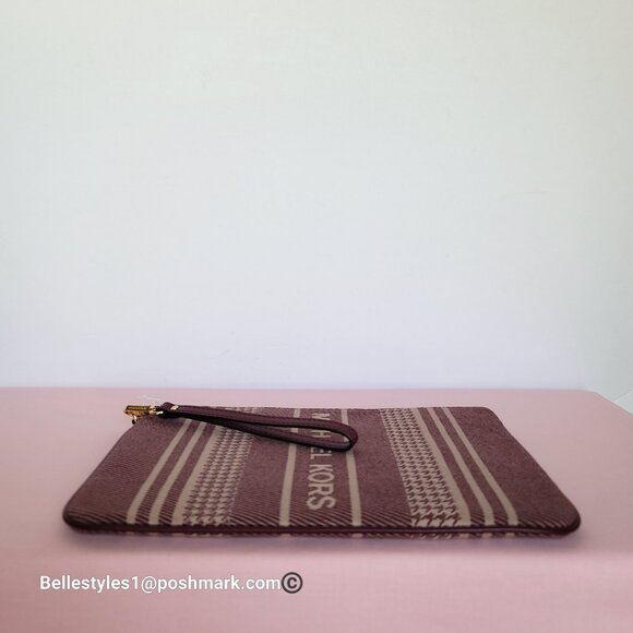MICHAEL KORS Jet Set Signature Jacquard Large Zip Pouch Wristlet- Dark Berry ⭐ - Picture 10 of 16